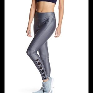 Bebe Cage Leg Metallic Shine Leggings Yoga Pants NWT
